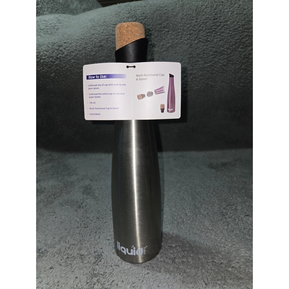 Liquid Multi Functional Cap & Spout Stainless Steel Wine Water Bottle 750 ml NWT